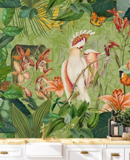 Kakaduer og sommerfugler Mural av Andrea Haase