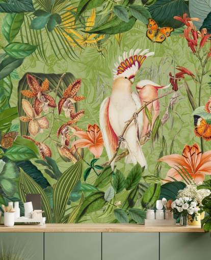 Kakaduer og sommerfugler Mural av Andrea Haase