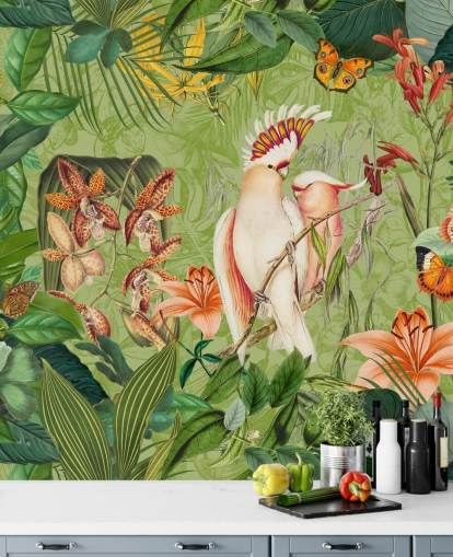 Kakaduer og sommerfugler Mural av Andrea Haase