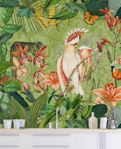 Kakadus und Schmetterlinge Wandbild von Andrea Haase