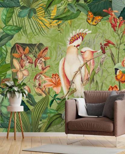 Kakadus und Schmetterlinge Wandbild von Andrea Haase