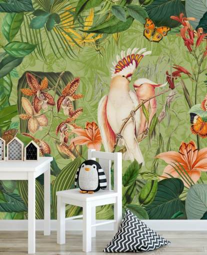 Kakadus und Schmetterlinge Wandbild von Andrea Haase