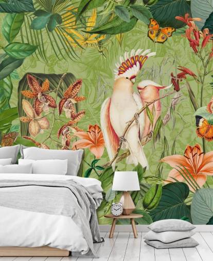 Mural de cacatuas e borboletas por Andrea Haase Mural de cacatuas e borboletas por Andrea Haase