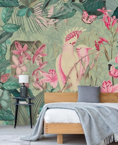 Pink Cockatoos Wallpaper Mural by Andrea Haase