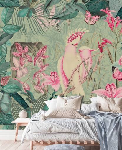 Pink Cockatoos Wallpaper Mural by Andrea Haase