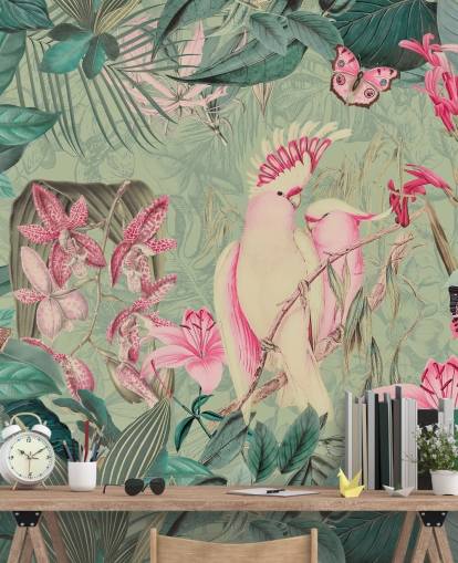 Papel pintado Cacatúas rosas de Andrea Haase