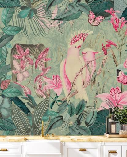 Papel pintado Cacatúas rosas de Andrea Haase
