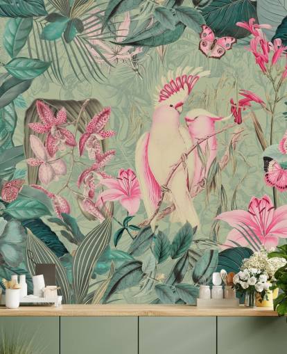 Rosa kakaduer Bakgrunn Mural av Andrea Haase Rosa kakaduer Bakgrunn Mural av Andrea Haase