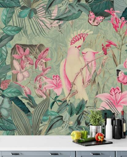Pink Cockatoos Wallpaper Mural by Andrea Haase