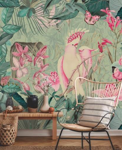 Pink Cockatoos Wallpaper Mural by Andrea Haase