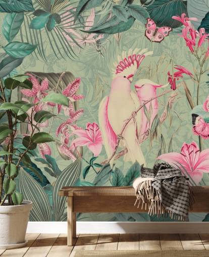 Pink Cockatoos Wallpaper Mural by Andrea Haase Pink Cockatoos Wallpaper Mural by Andrea Haase