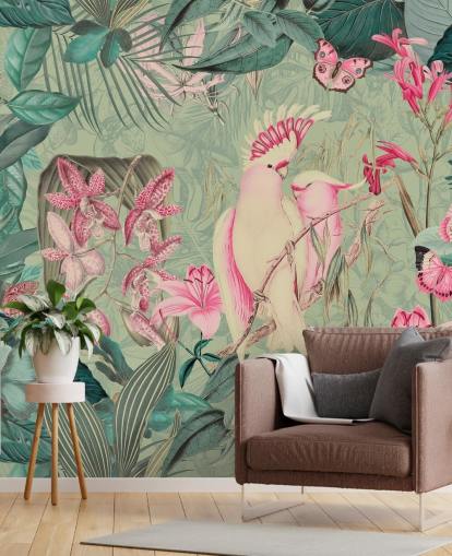 Rosa kakaduer Bakgrunn Mural av Andrea Haase Rosa kakaduer Bakgrunn Mural av Andrea Haase