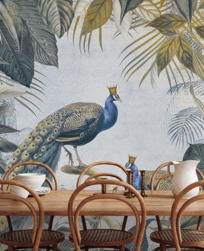 grøn og blå tilpasselig påfugl tapet kaldet Fantastic Peacock Kings til køkkener, stuer og soveværelser grøn og blå tilpasselig påfugl tapet kaldet Fantastic Peacock Kings til køkkener, stuer og soveværelser