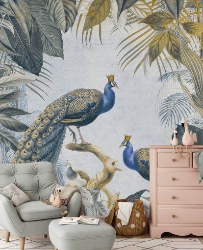 carta da parati pavone personalizzabile verde e blu chiamata Fantastic Peacock Kings per cucine, salotti e camere da letto carta da parati pavone personalizzabile verde e blu chiamata Fantastic Peacock Kings per cucine, salotti e camere da letto