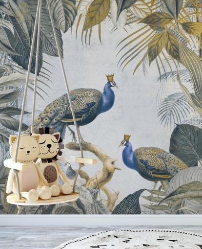 green and blue customisable peacock wallpaper called Fantastic Peacock Kings for kitchens, living rooms and bedrooms green and blue customisable peacock wallpaper called Fantastic Peacock Kings for kitchens, living rooms and bedrooms