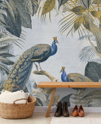 green and blue customisable peacock wallpaper called Fantastic Peacock Kings for kitchens, living rooms and bedrooms green and blue customisable peacock wallpaper called Fantastic Peacock Kings for kitchens, living rooms and bedrooms