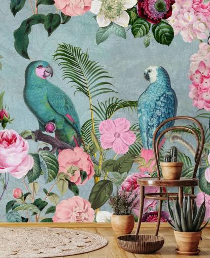 rosa och grön djungel tapet som heter Jungle Rendezvous av Andrea Haase