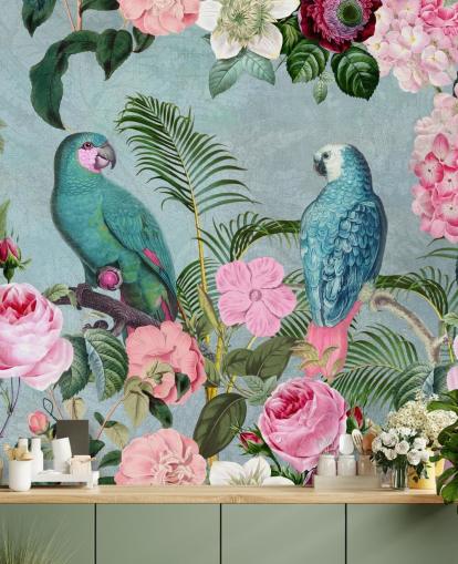 rosa og grønt jungel tapet kalt Jungle Rendezvous av Andrea Haase