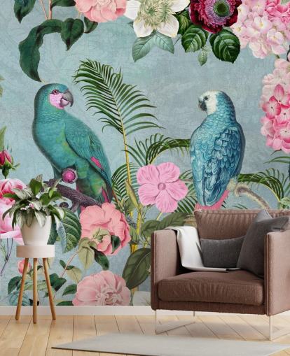 pink and green jungle wallpaper called Jungle Rendezvous by Andrea Haase pink and green jungle wallpaper called Jungle Rendezvous by Andrea Haase