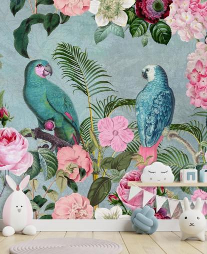 pink and green jungle wallpaper called Jungle Rendezvous by Andrea Haase pink and green jungle wallpaper called Jungle Rendezvous by Andrea Haase