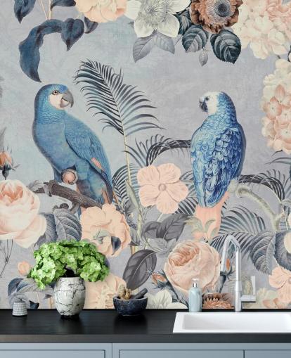 Parrots in Love Mural van Andrea Haase
