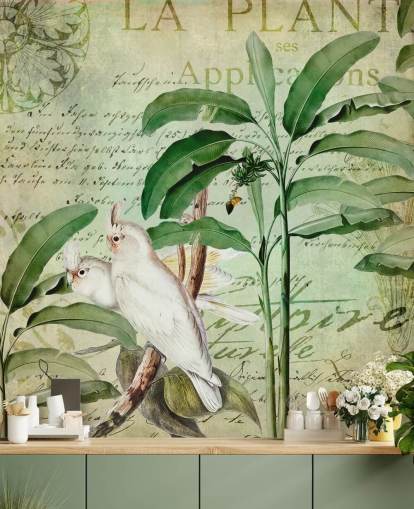 Decorazione murale con viaggio nostalgico dei cacatua di Andrea Haase