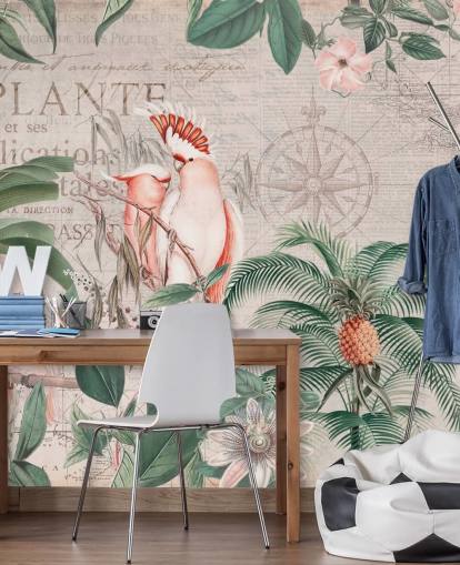 mural selva cacatúa vintage