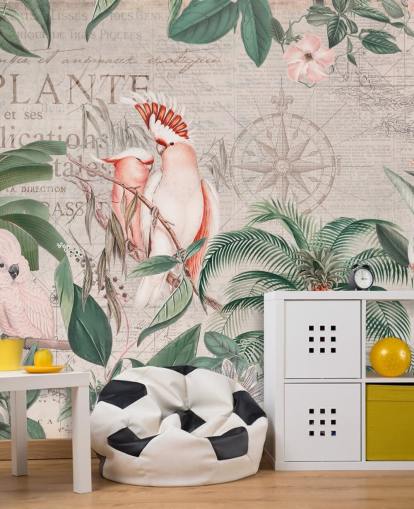 Mural de selva de cacatua vintage