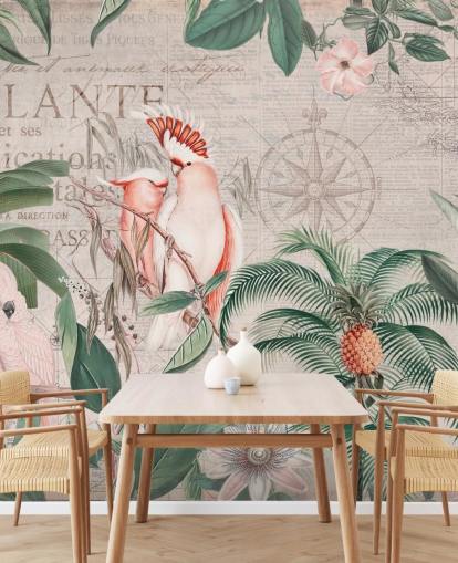Mural de selva de cacatua vintage