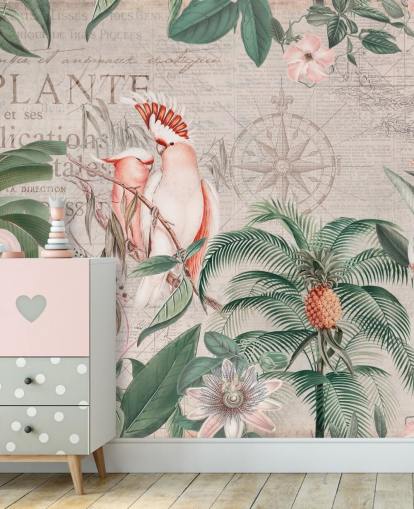 mural selva cacatúa vintage
