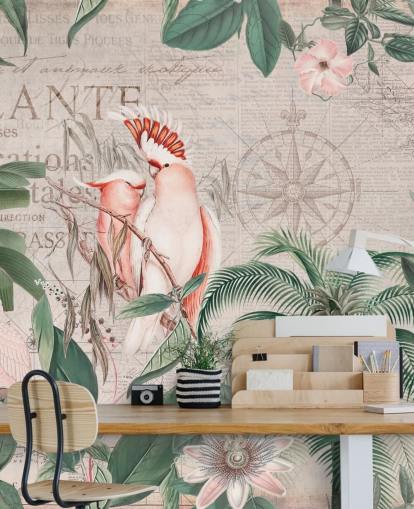 Vintage kaketoe jungle muurschildering