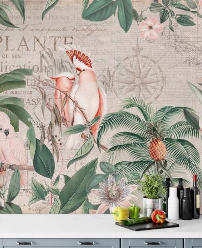 Vintage Cockatoo Jungle Mural Vintage Cockatoo Jungle Mural