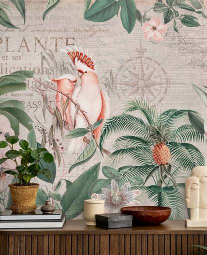 Vintage kaketoe jungle muurschildering