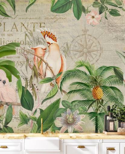 Mural da selva da cacatua nostálgica por Andrea Haase