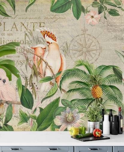 Nostalgische kaketoe Jungle Mural van Andrea Haase Nostalgische kaketoe Jungle Mural van Andrea Haase