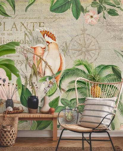 Nostalgische kaketoe Jungle Mural van Andrea Haase