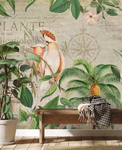 Décoration murale nostalgique de la jungle de cacatoès par Andrea Haase Décoration murale nostalgique de la jungle de cacatoès par Andrea Haase