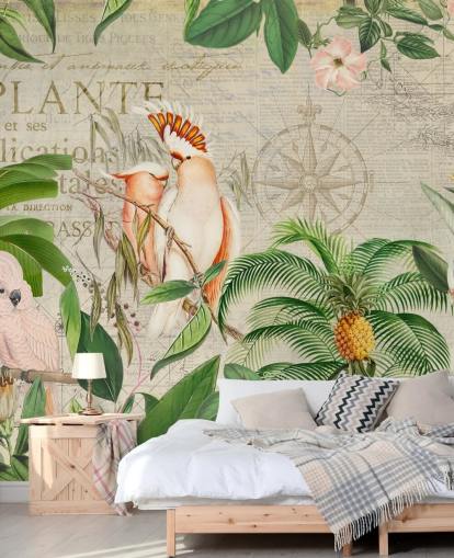 Mural da selva da cacatua nostálgica por Andrea Haase