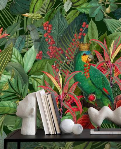 papier peint mural personnalisable vert et rouge de la jungle appelé Parrot King par Andrea Haase pour les chambres papier peint mural personnalisable vert et rouge de la jungle appelé Parrot King par Andrea Haase pour les chambres
