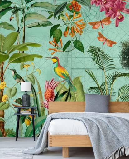papier peint mural tropical bleu sarcelle et vert appelé Tropical Paradise par Andrea Haase pour les chambres et les salons papier peint mural tropical bleu sarcelle et vert appelé Tropical Paradise par Andrea Haase pour les chambres et les salons