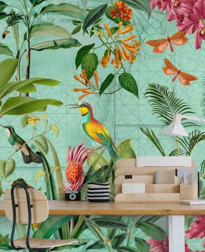 teal and green tropical wallpaper mural called Tropical Paradise by Andrea Haase for bedrooms and living rooms teal and green tropical wallpaper mural called Tropical Paradise by Andrea Haase for bedrooms and living rooms
