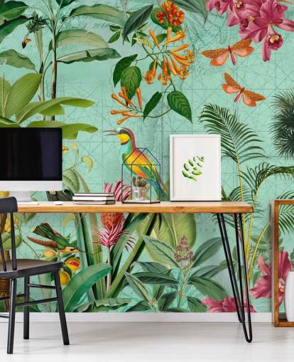 teal and green tropical wallpaper mural called Tropical Paradise by Andrea Haase for bedrooms and living rooms teal and green tropical wallpaper mural called Tropical Paradise by Andrea Haase for bedrooms and living rooms
