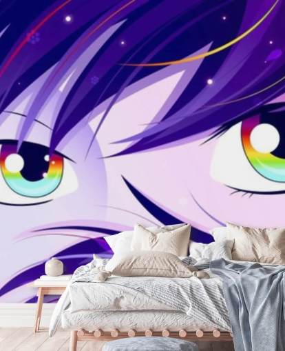 purple hair and rainbow eyes wallpaper