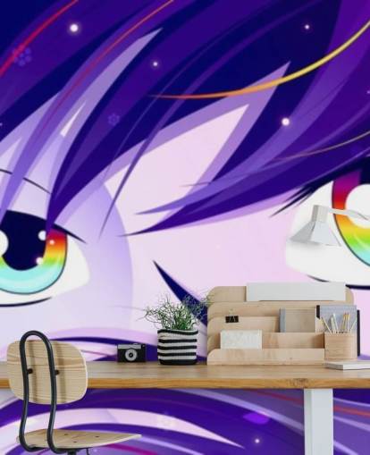 papier peint cheveux violets et yeux arc-en-ciel