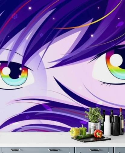 purple hair and rainbow eyes wallpaper