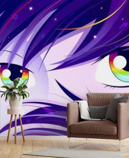 carta da parati con capelli viola e occhi arcobaleno