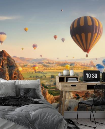 globos aerostáticos de colores en papel tapiz de paisaje de