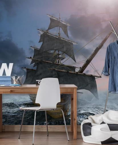 navio pirata em mares tempestuosos papel de parede