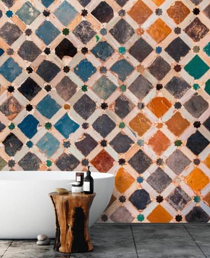 colourful vintage arabic tile wallpaper