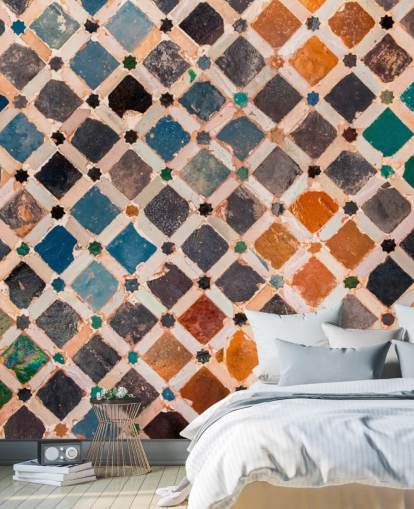 colourful vintage arabic tile wallpaper